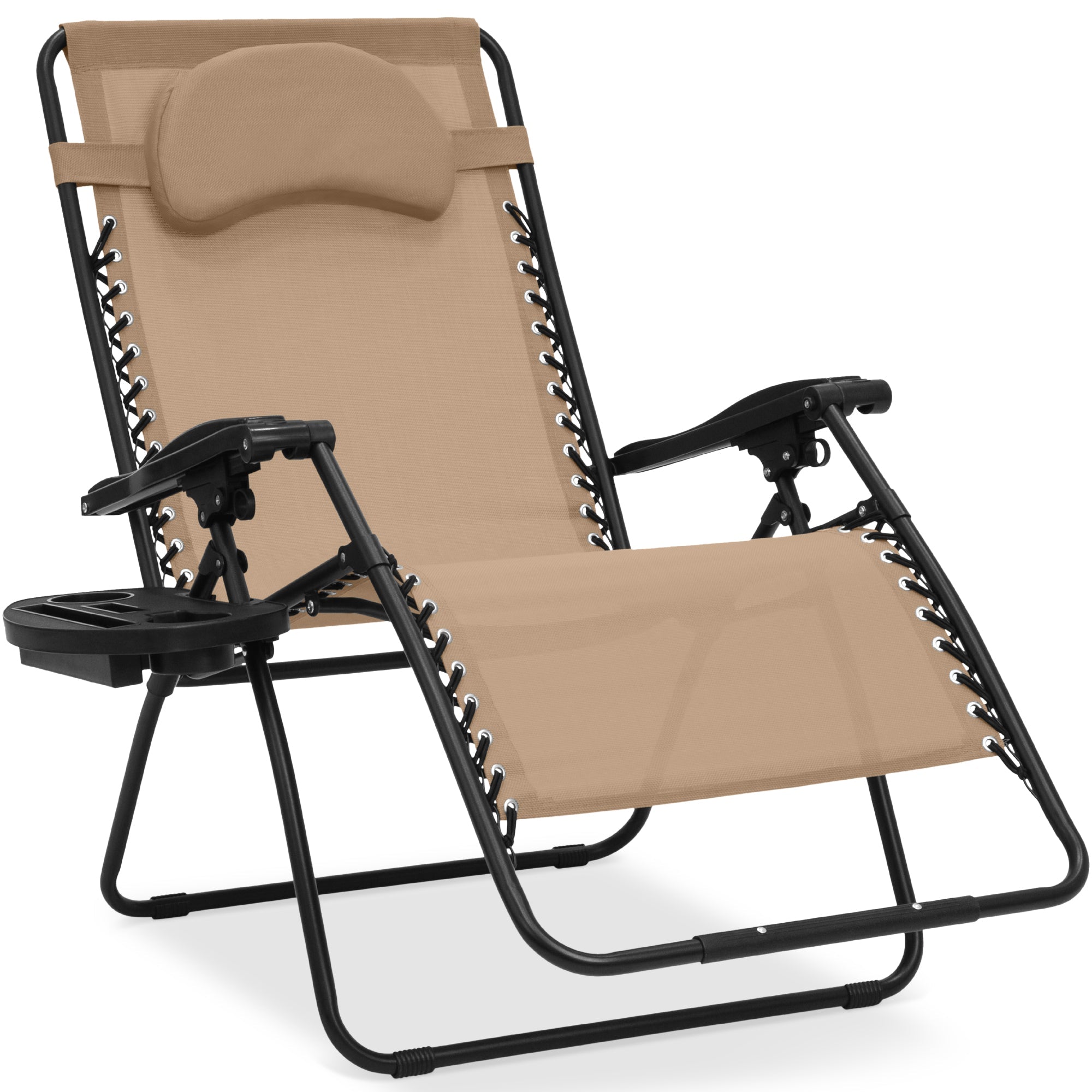 Oversized Reclining Zero Gravity Chair Lounger w/ Cup Holder, Pillow - Tan