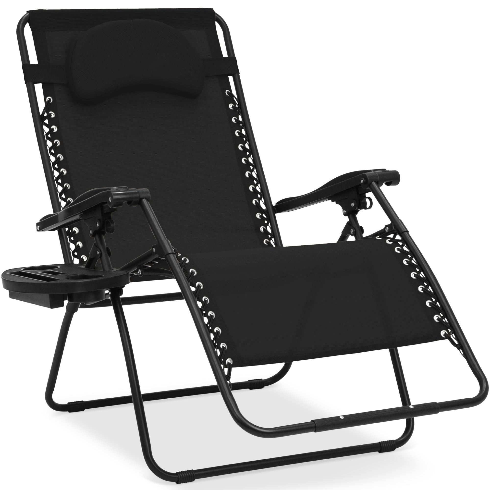 Oversized Reclining Zero Gravity Chair Lounger w/ Cup Holder, Pillow - Black