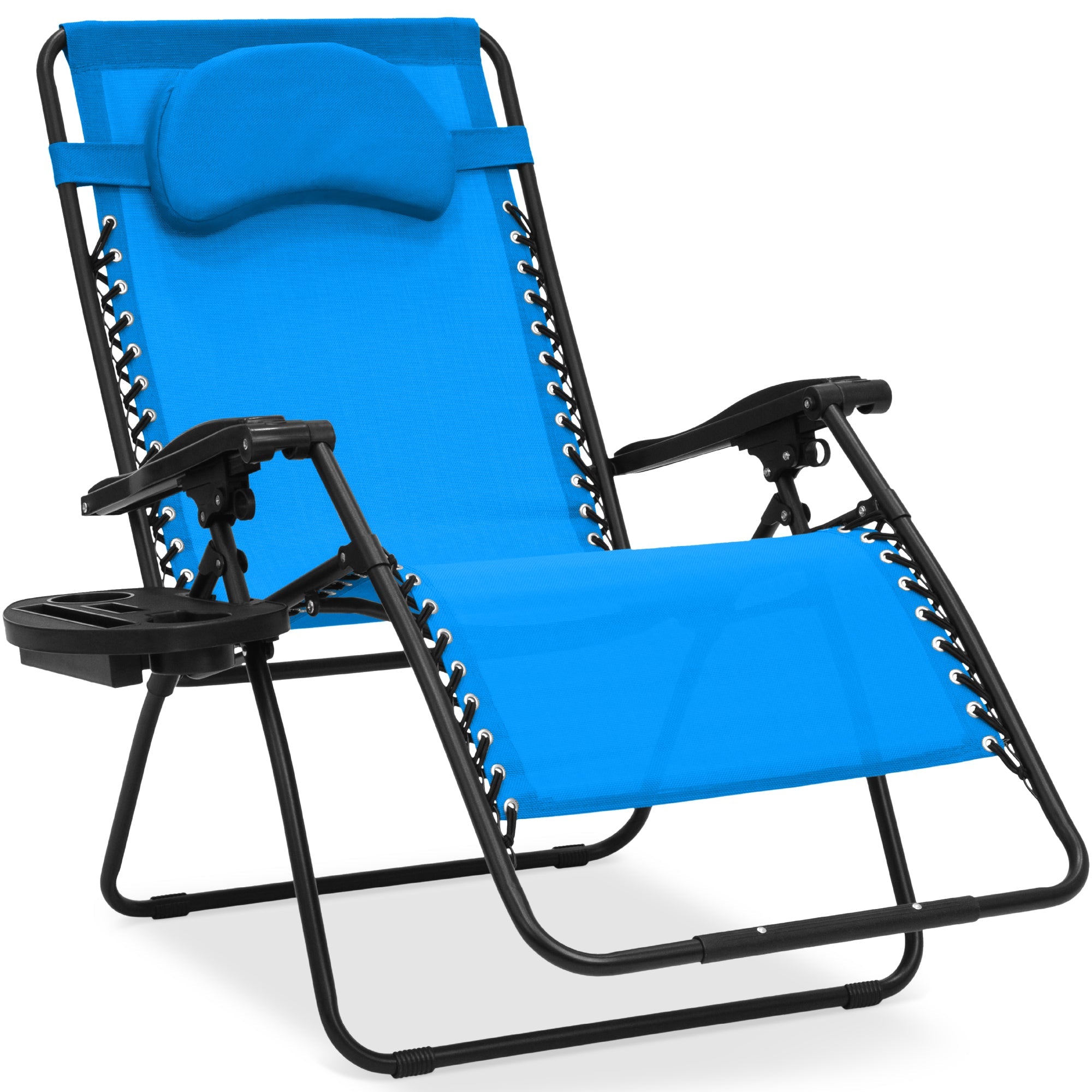 Oversized Reclining Zero Gravity Chair Lounger w/ Cup Holder, Pillow - Light Blue