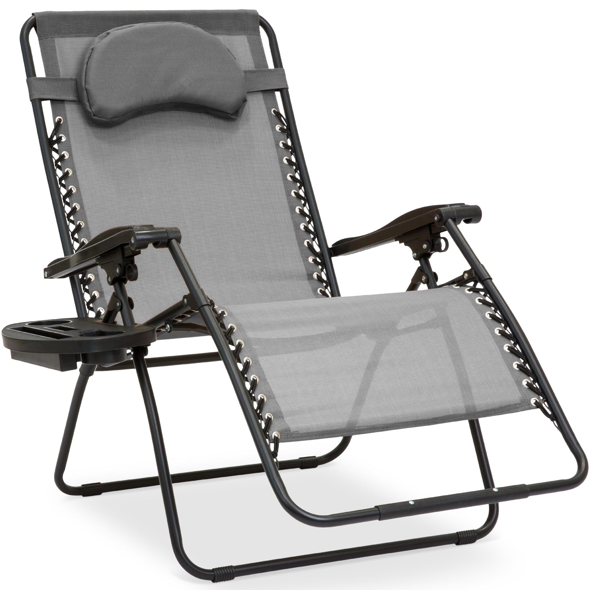 Oversized Reclining Zero Gravity Chair Lounger w/ Cup Holder, Pillow - Gray
