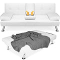 Faux Leather Upholstered Convertible Sofa Bed Futon w/ 2 Cupholders - White