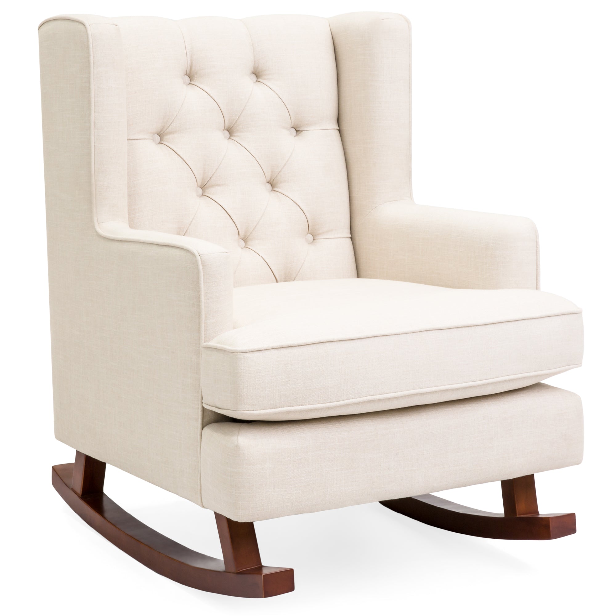Tufted Upholstered Wingback Rocking Chair - Beige