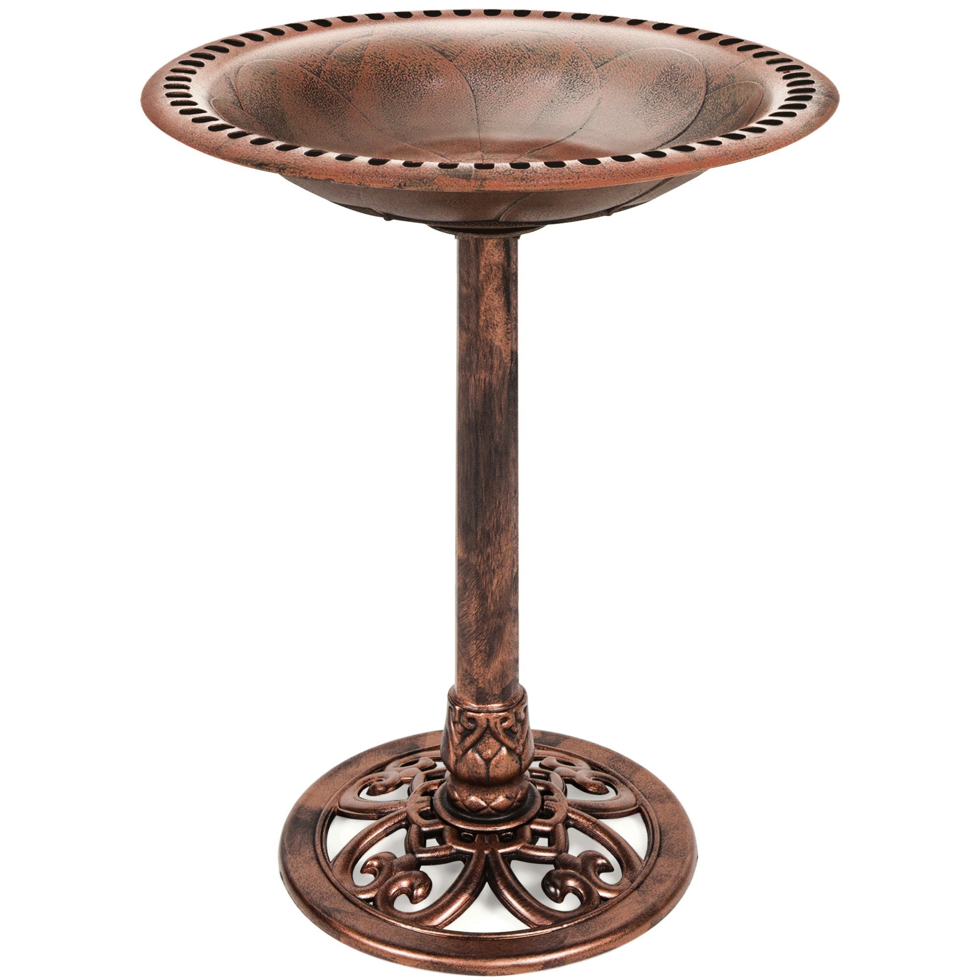 Vintage Outdoor Garden Bird Bath w/ Fleur-de-Lis Accents - Copper