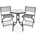 3-Piece Bistro Set w/ Glass Table, 2 Foldable Chairs - Gray