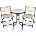 3-Piece Bistro Set w/ Glass Table, 2 Foldable Chairs - Beige