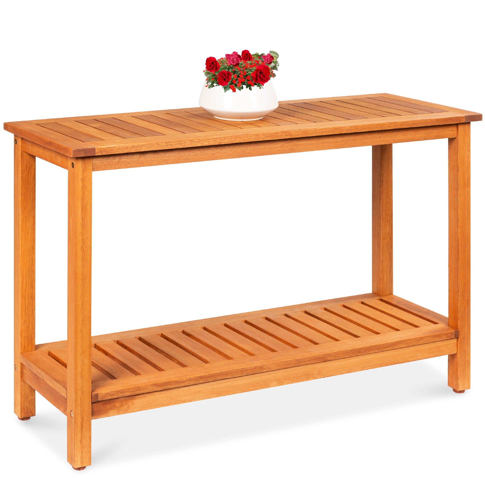 2-Shelf Wooden Console Table Storage Organizer w/ Natural Finish - 48in - Natural