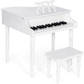 Kids Mini Wooden Grand Piano w/ Lid, Bench, Music Rack, Song Book, Stickers - White