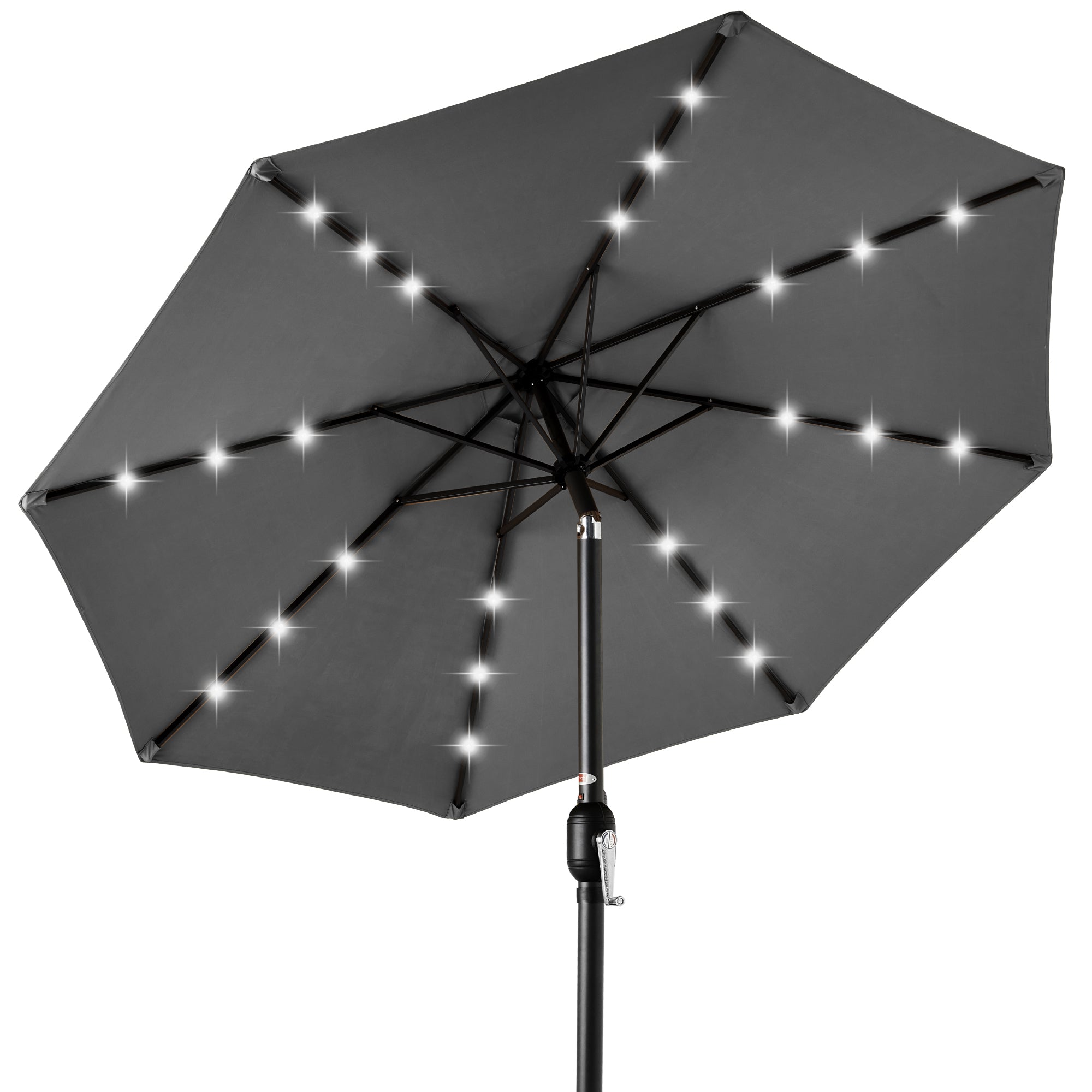 Solar LED Lighted Patio Umbrella w/ Tilt Adjustment, UV-Resistant - 10ft - Gray