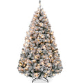 Pre-Lit Snow Flocked Artificial Pine Christmas Tree w/ Warm White Lights - 6ft