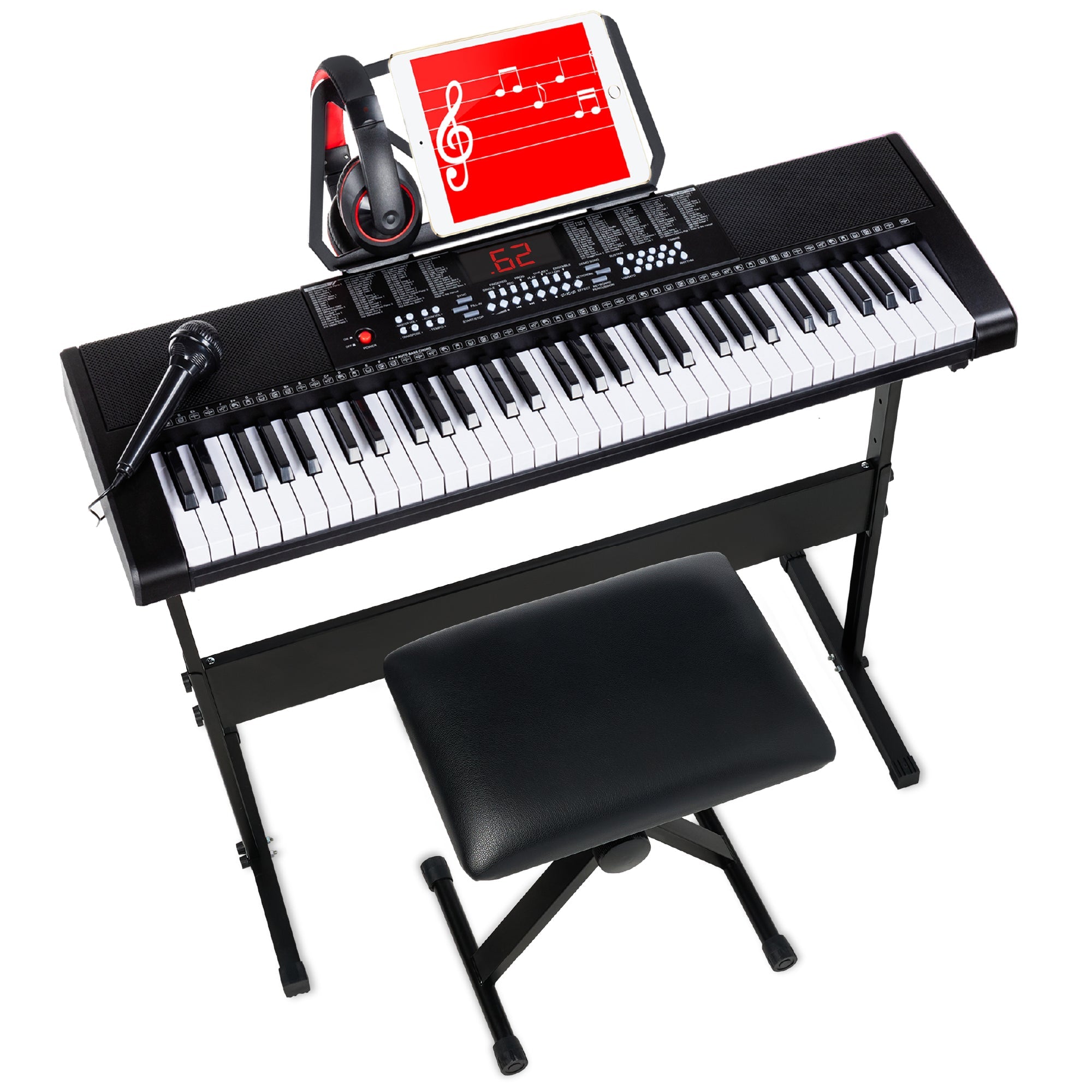 61-Key Beginners Electronic Keyboard Piano Set w/ 3 Modes, Microphone - Black