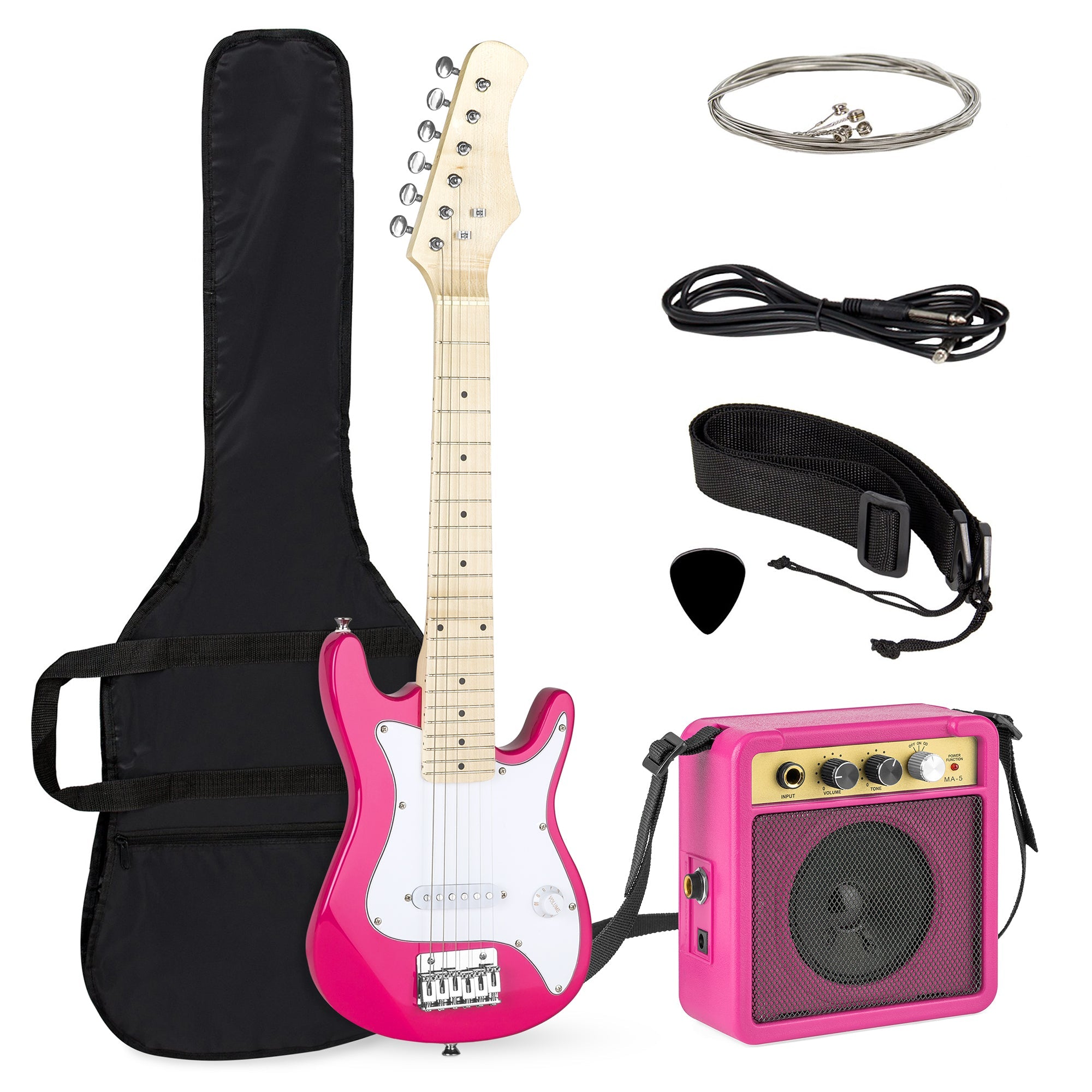 Kids Electric Guitar Beginner Starter Kit w/ 5W Amplifier - 30 in - White/Pink