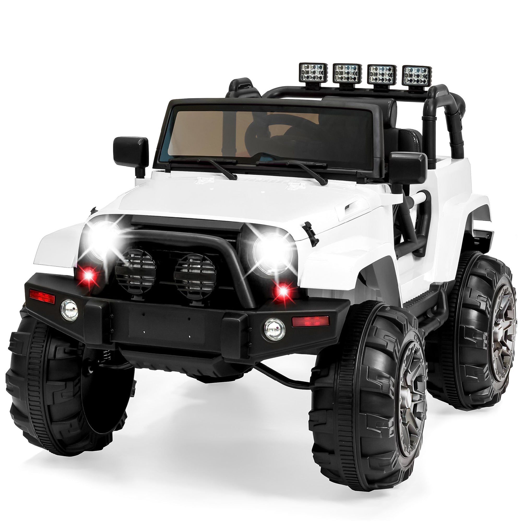 Jumbo 12V Kids Electric Ride On Car with Parent Remote, Seat Harness - White