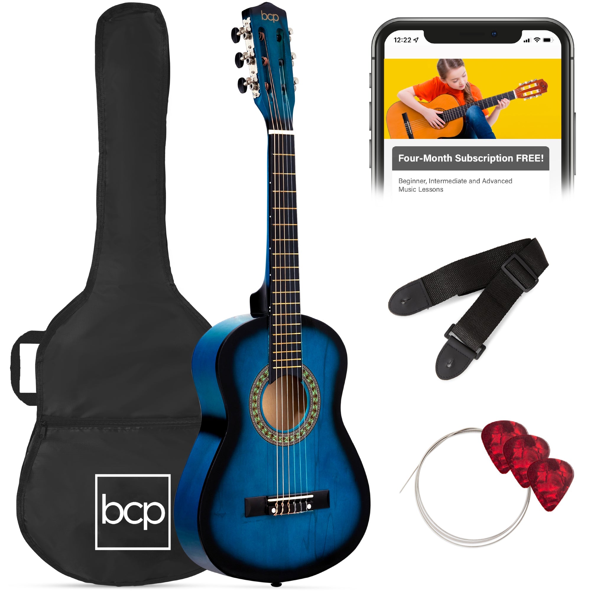 Kids Acoustic Guitar Beginner Starter Kit w/ Carrying Case - 30in - Blueburst