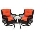 3-Piece Patio Wicker Bistro Furniture Set w/ 2 Swivel Rocking Chairs, Table - Rust