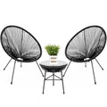 3-Piece All-Weather Patio Acapulco Bistro Set w/ Rope, Glass Top Table - Black
