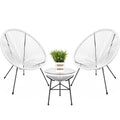 3-Piece All-Weather Patio Acapulco Bistro Set w/ Rope, Glass Top Table - White