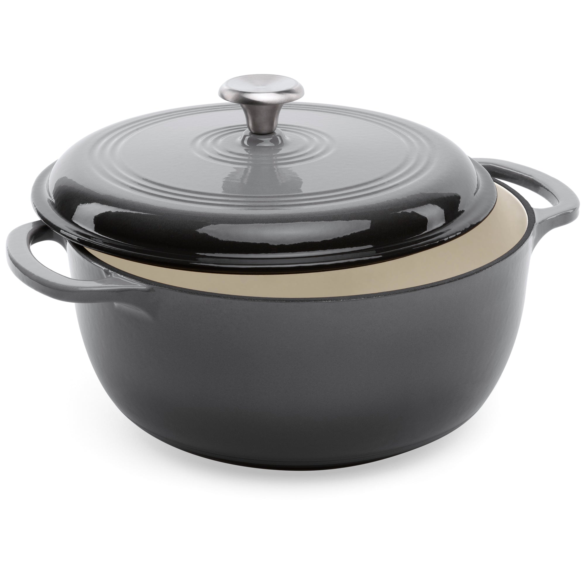 Cast-Iron Dutch Oven Kitchen Cookware w/ Enamel, Handles - 6qt - Gray