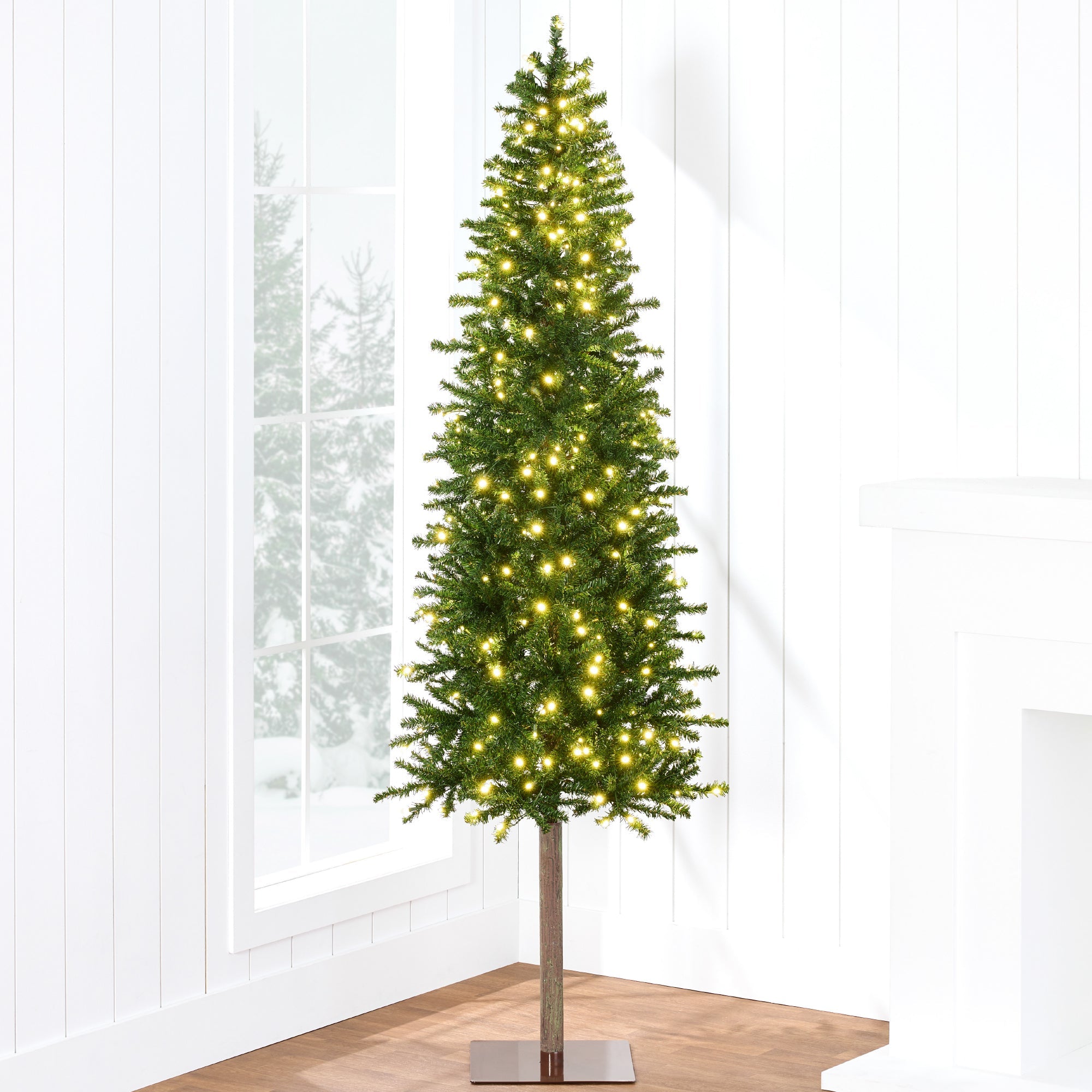 Pre-Lit Artificial Alpine Slim Pencil Christmas Tree w/ LED Lights, Stand - 7.5ft