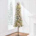 Pre-Lit Flocked Alpine Slim Pencil Christmas Tree w/ LED Lights, Stand - 6ft