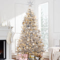 Prelit Silver Artificial Tinsel Christmas Tree w/ Foldable Stand - 7.5ft