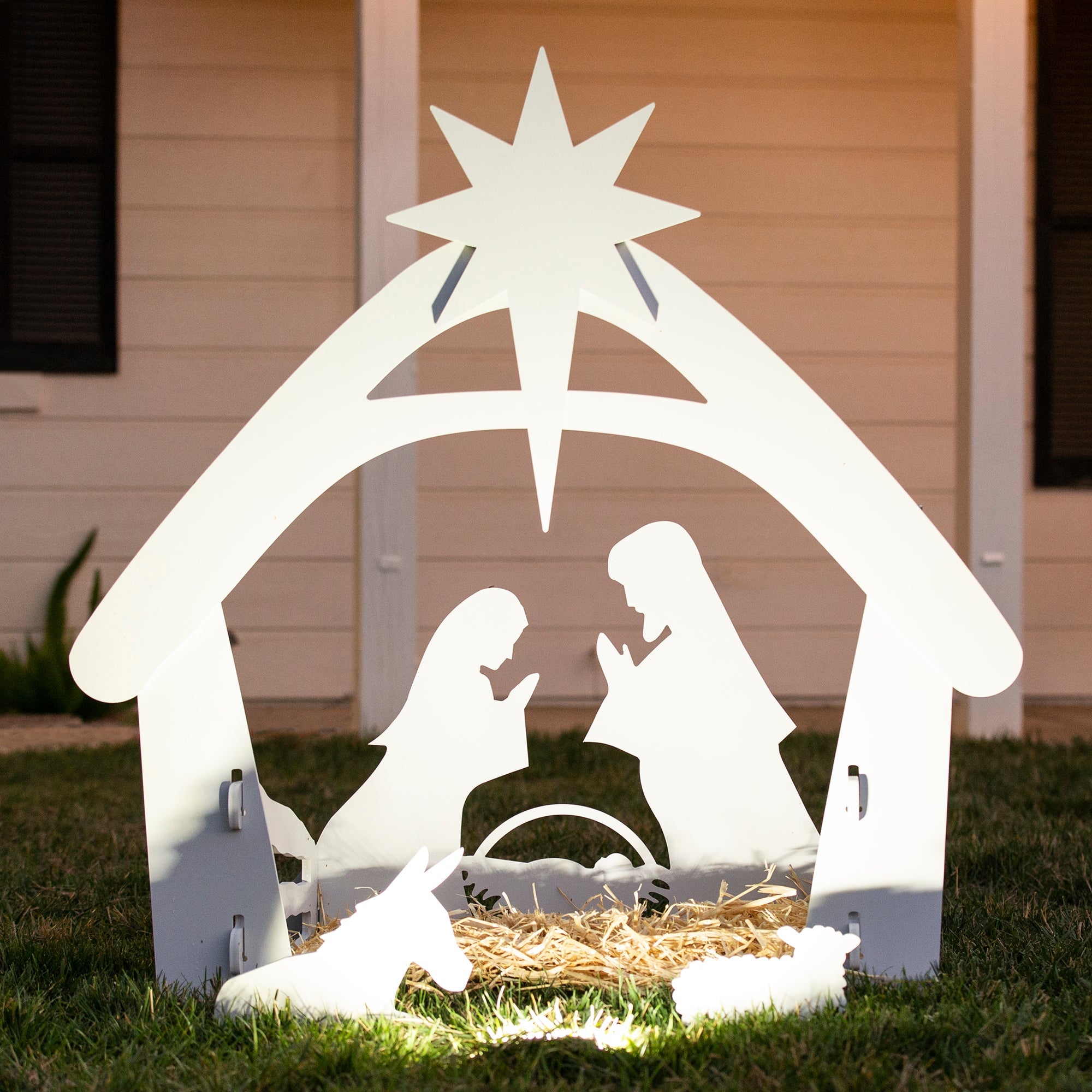 Christmas Nativity Scene Yard Decoration w/ Water Resistant PVC - White