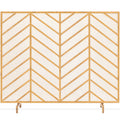 Single Panel Iron Chevron Fireplace Screen w/ Antique Finish - 38x31in - Gold