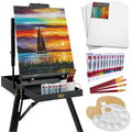 Portable Wooden French Easel w/ 32pc Beginners Kit - Black