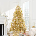 Prelit Gold Artificial Tinsel Christmas Tree w/ Foldable Stand - 6ft