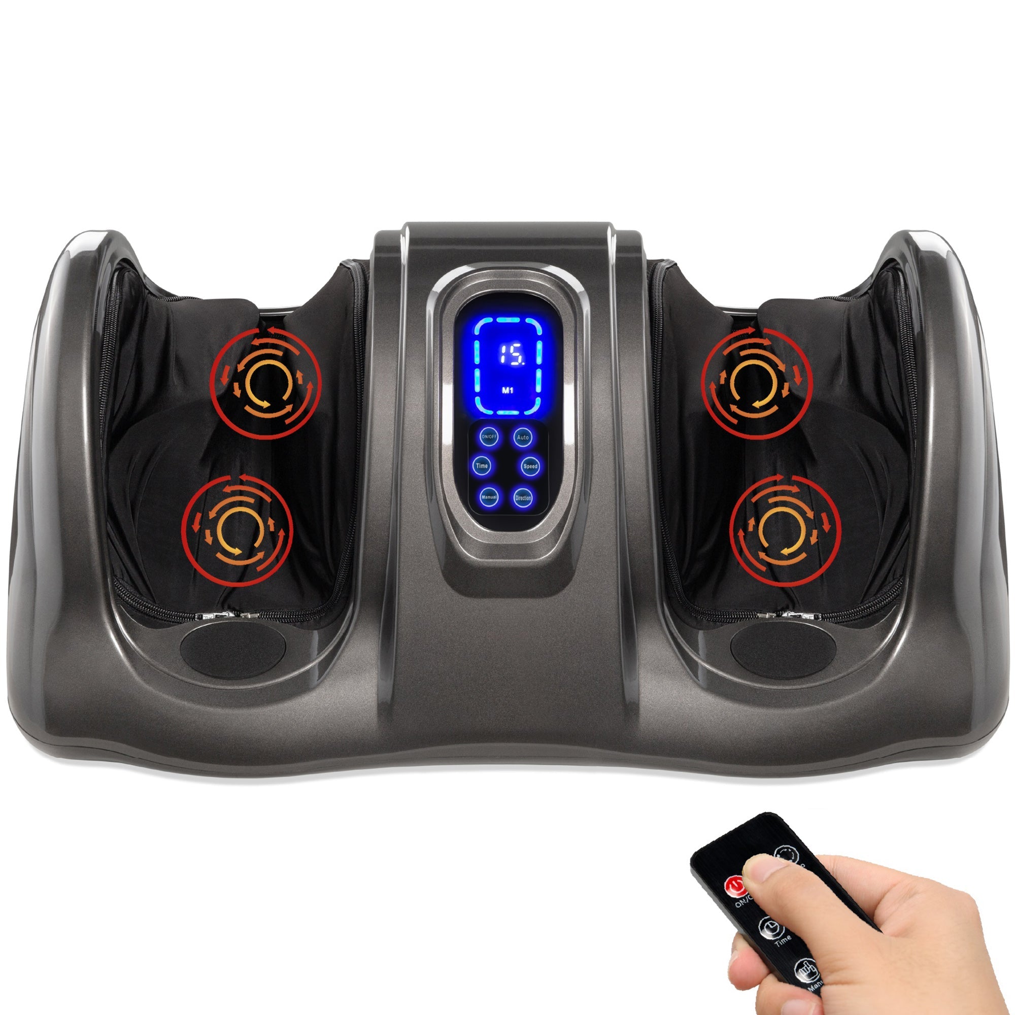 Therapeutic Foot Massager w/ High Intensity Rollers, Remote, 3 Modes - Gray
