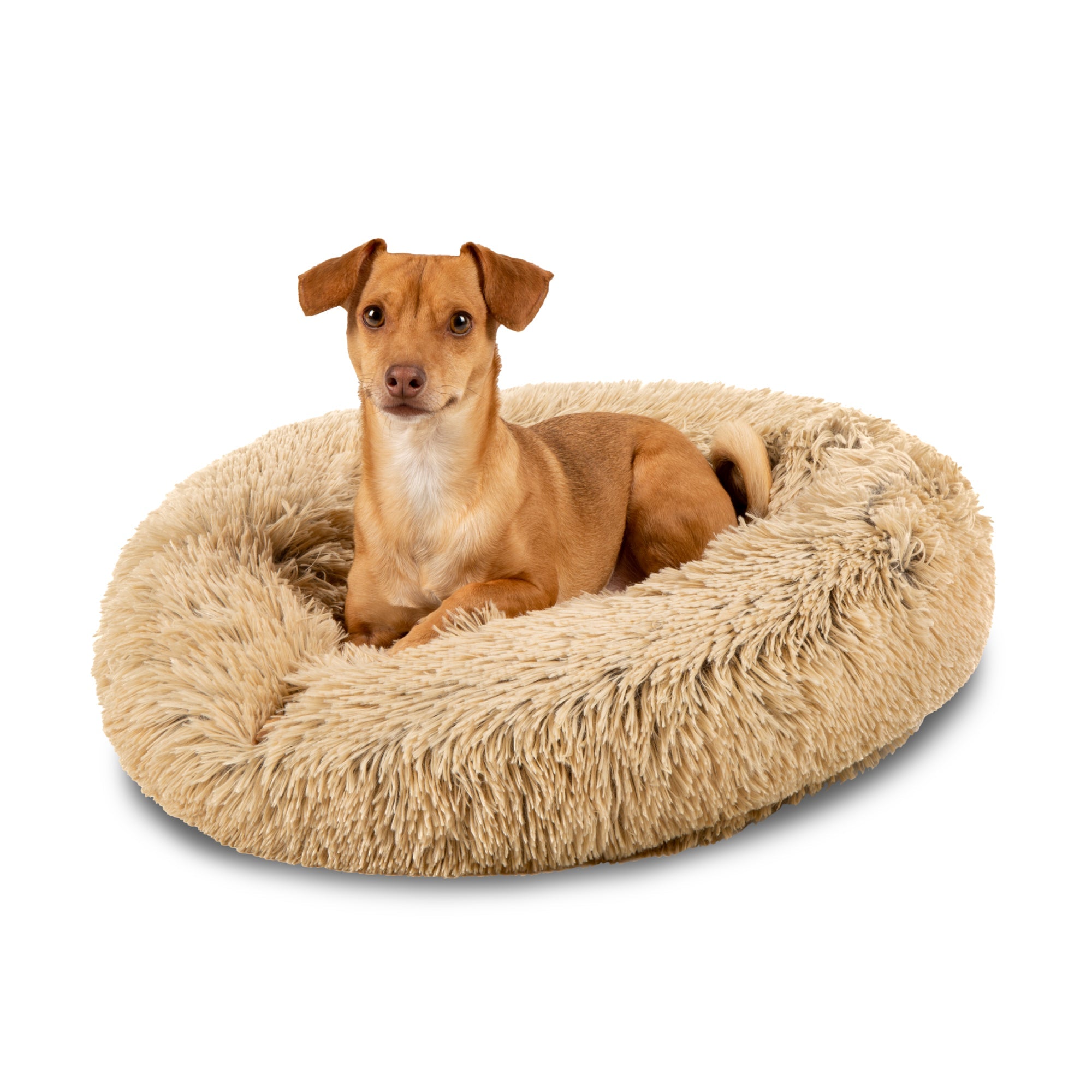 Self-Warming Shag Fur Calming Pet Bed w/ Water-Resistant Lining - Brown - 23in