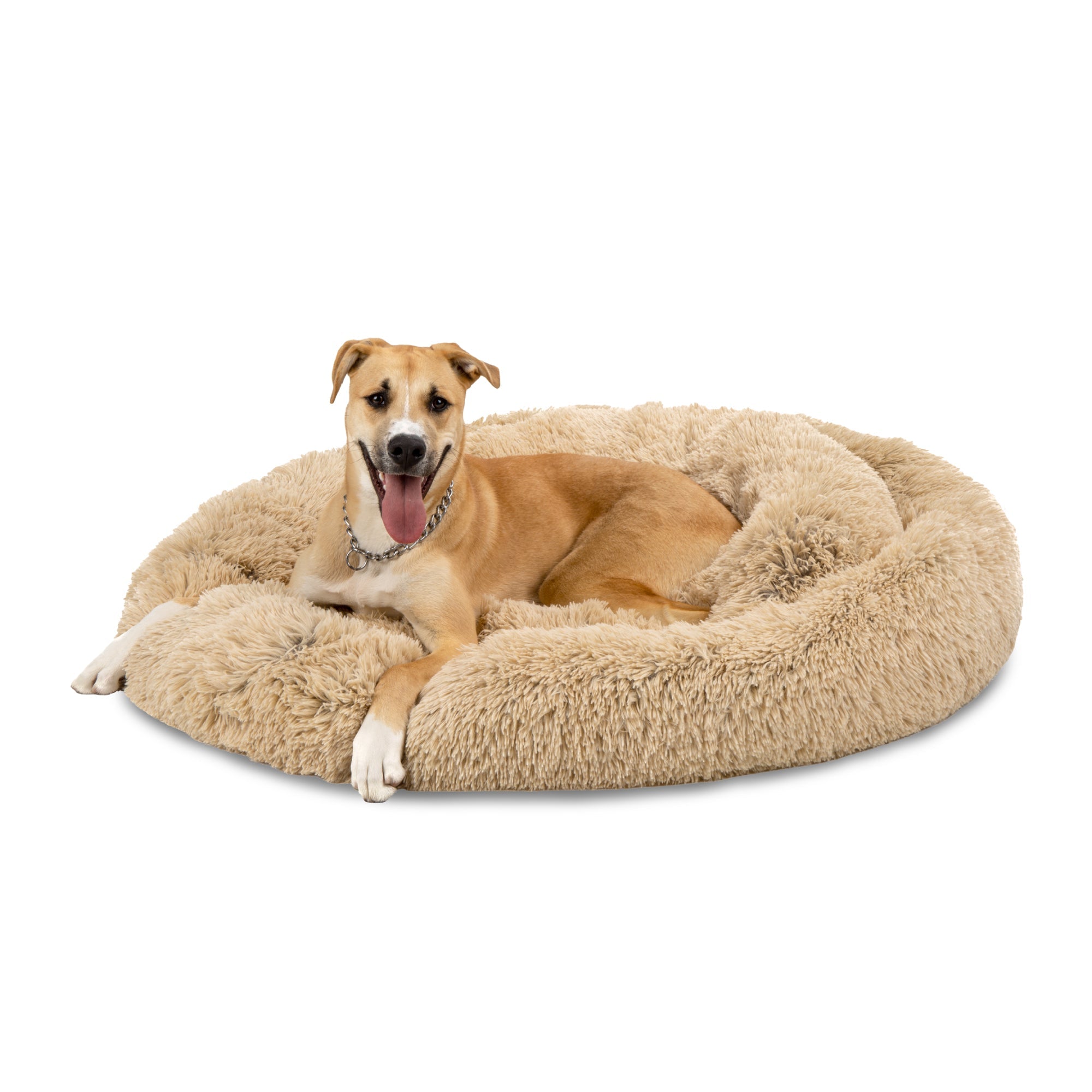 Self-Warming Shag Fur Calming Pet Bed w/ Water-Resistant Lining - Brown - 45in