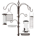 Bird Feeding Station, 6-Hook Steel Multi-Feeder Stand w/ 4 Feeders - 89in - Bronze