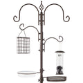 4-Hook Bird Feeding Station, Steel Feeder Stand w/ 2 Bird Feeders - 91in - Bronze