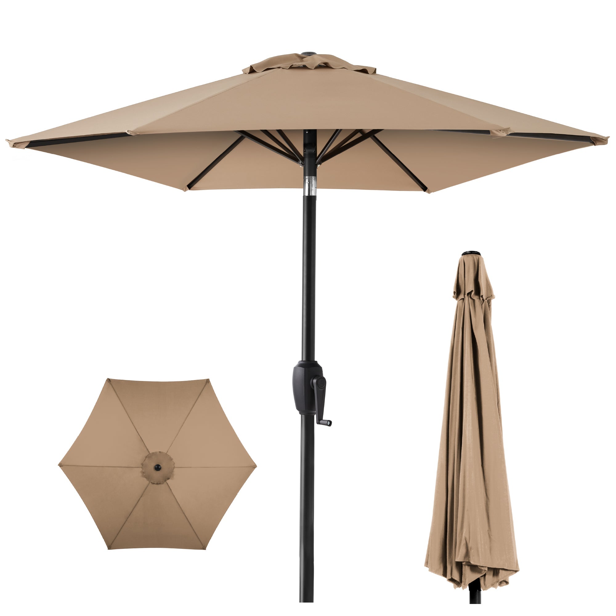 Outdoor Market Patio Umbrella w/ Push Button Tilt, Crank Lift - 7.5ft - Tan