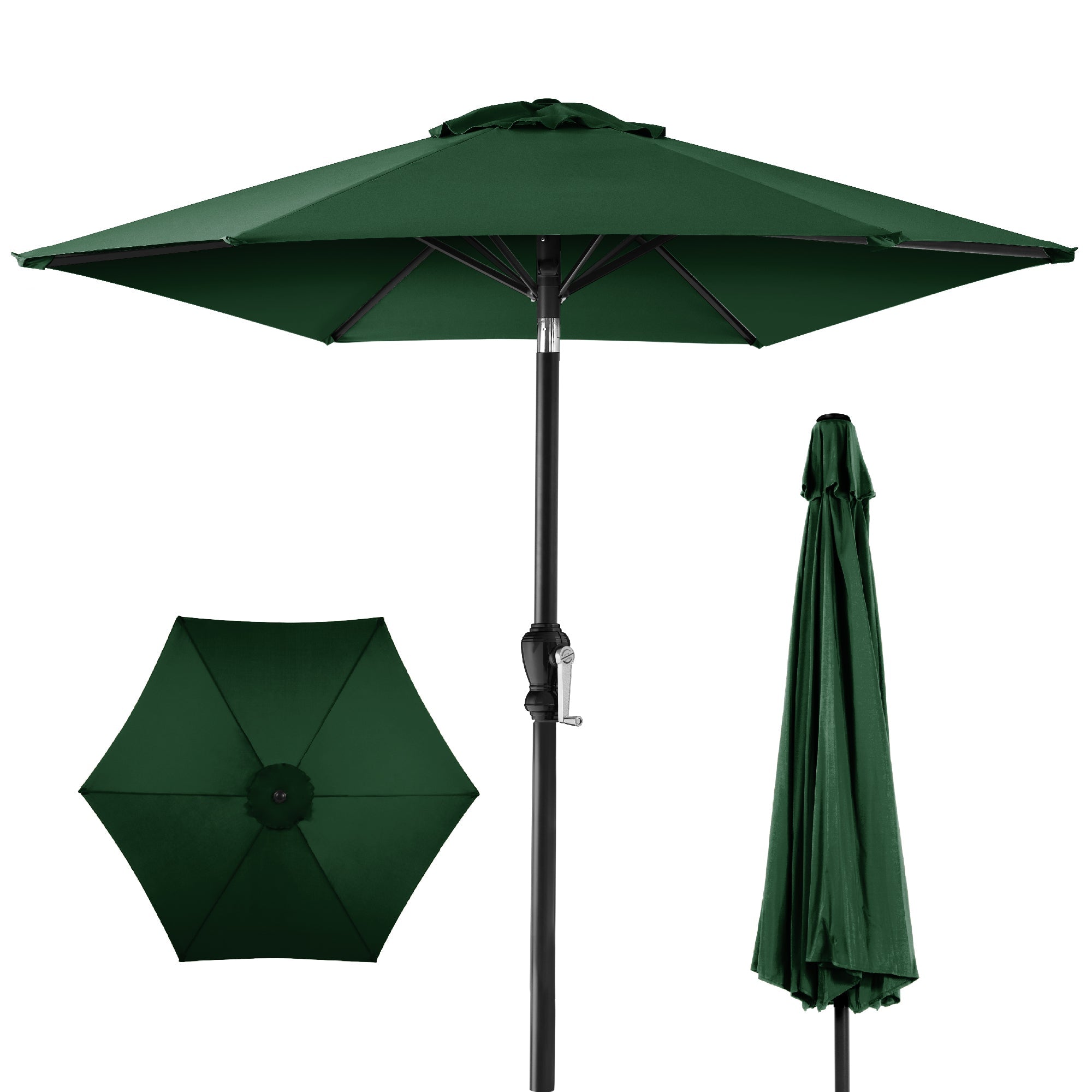 Outdoor Market Patio Umbrella w/ Push Button Tilt, Crank Lift - 7.5ft - Green