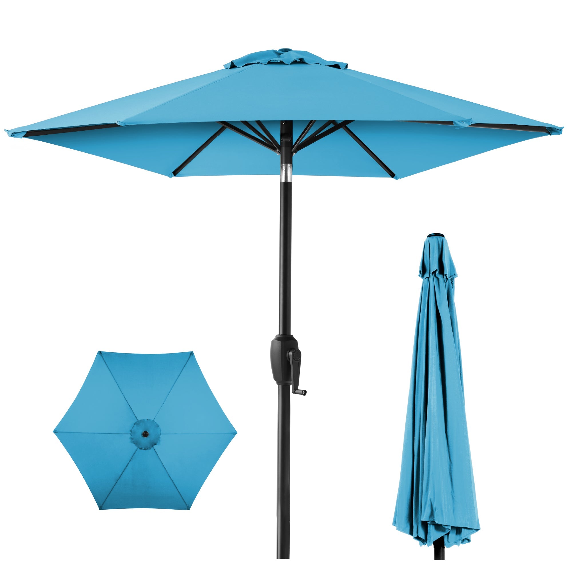 Outdoor Market Patio Umbrella w/ Push Button Tilt, Crank Lift - 7.5ft - Sky Blue