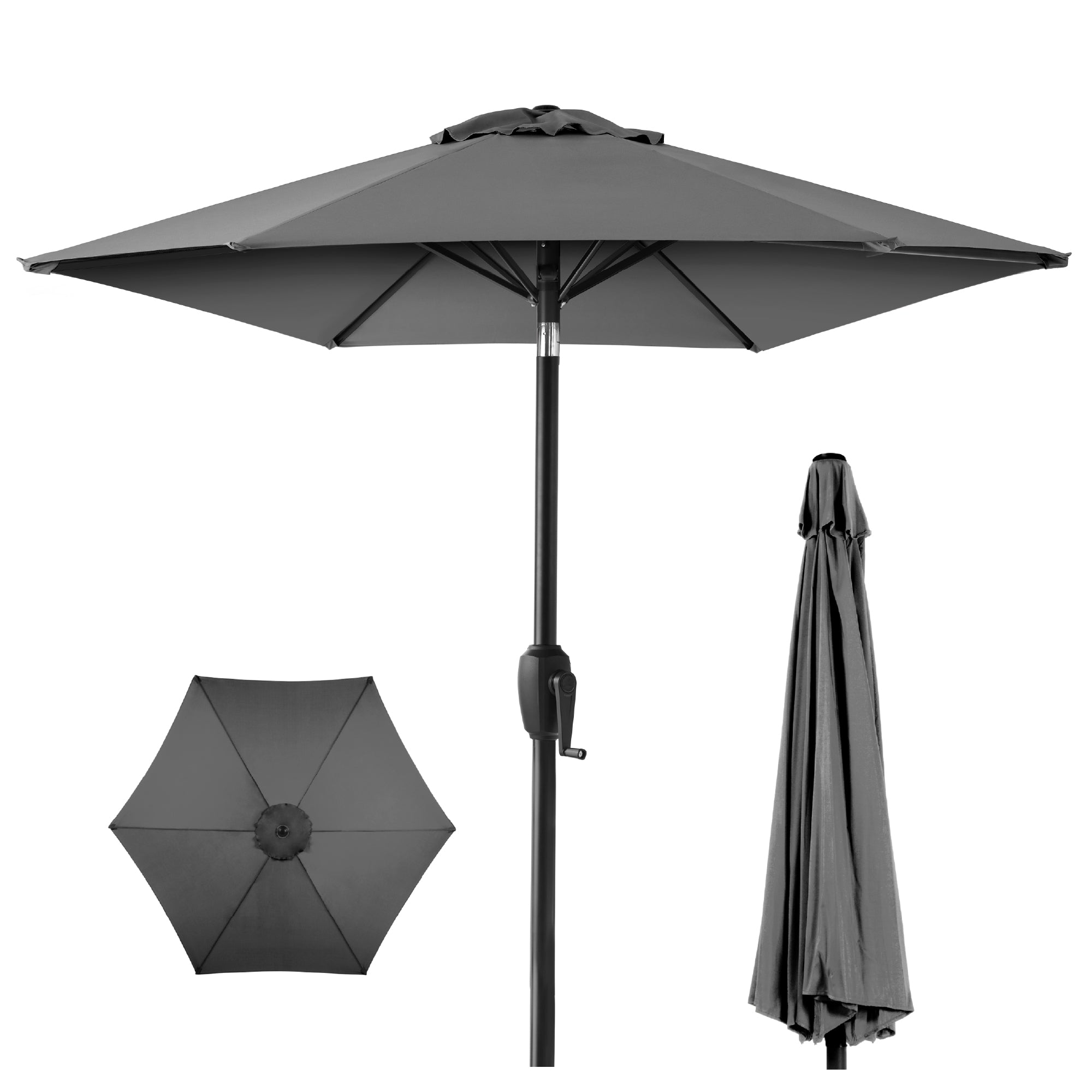 Outdoor Market Patio Umbrella w/ Push Button Tilt, Crank Lift - 7.5ft - Gray