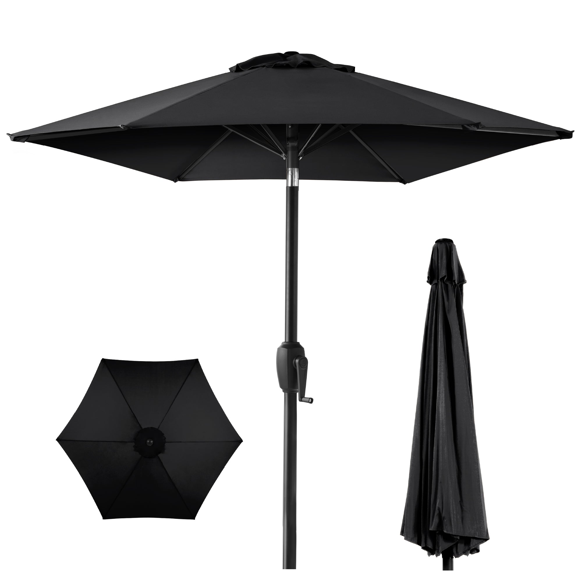 Outdoor Market Patio Umbrella w/ Push Button Tilt, Crank Lift - 7.5ft - Black
