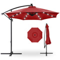 Solar LED Offset Hanging Patio Umbrella w/ Crank Tilt Adjustment - 10ft - Red