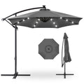Solar LED Offset Hanging Patio Umbrella w/ Crank Tilt Adjustment - 10ft - Gray