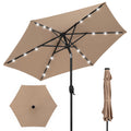 Outdoor Solar Patio Umbrella w/ Push Button Tilt, Crank Lift - 7.5ft - Tan