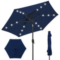 Outdoor Solar Patio Umbrella w/ Push Button Tilt, Crank Lift - 7.5ft - Navy Blue