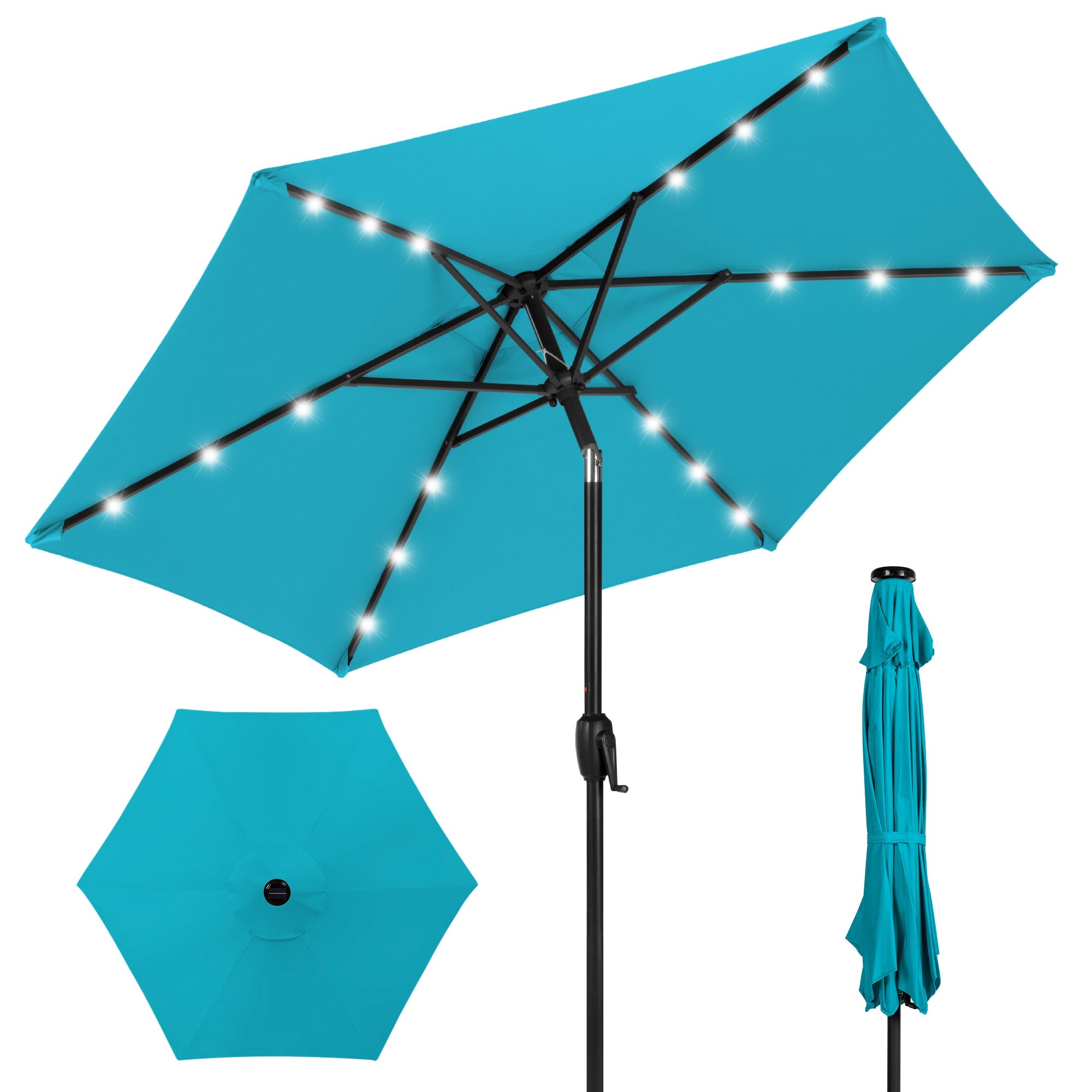 Outdoor Solar Patio Umbrella w/ Push Button Tilt, Crank Lift - 7.5ft - Sky Blue