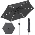 Outdoor Solar Patio Umbrella w/ Push Button Tilt, Crank Lift - 7.5ft - Gray
