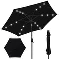Outdoor Solar Patio Umbrella w/ Push Button Tilt, Crank Lift - 7.5ft - Black
