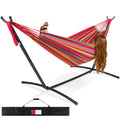 2-Person Brazilian-Style Double Hammock w/ Carrying Bag and Steel Stand - Rainbow