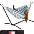 2-Person Brazilian-Style Double Hammock w/ Carrying Bag and Steel Stand - Ocean