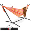 2-Person Brazilian-Style Double Hammock w/ Carrying Bag and Steel Stand - Sunset