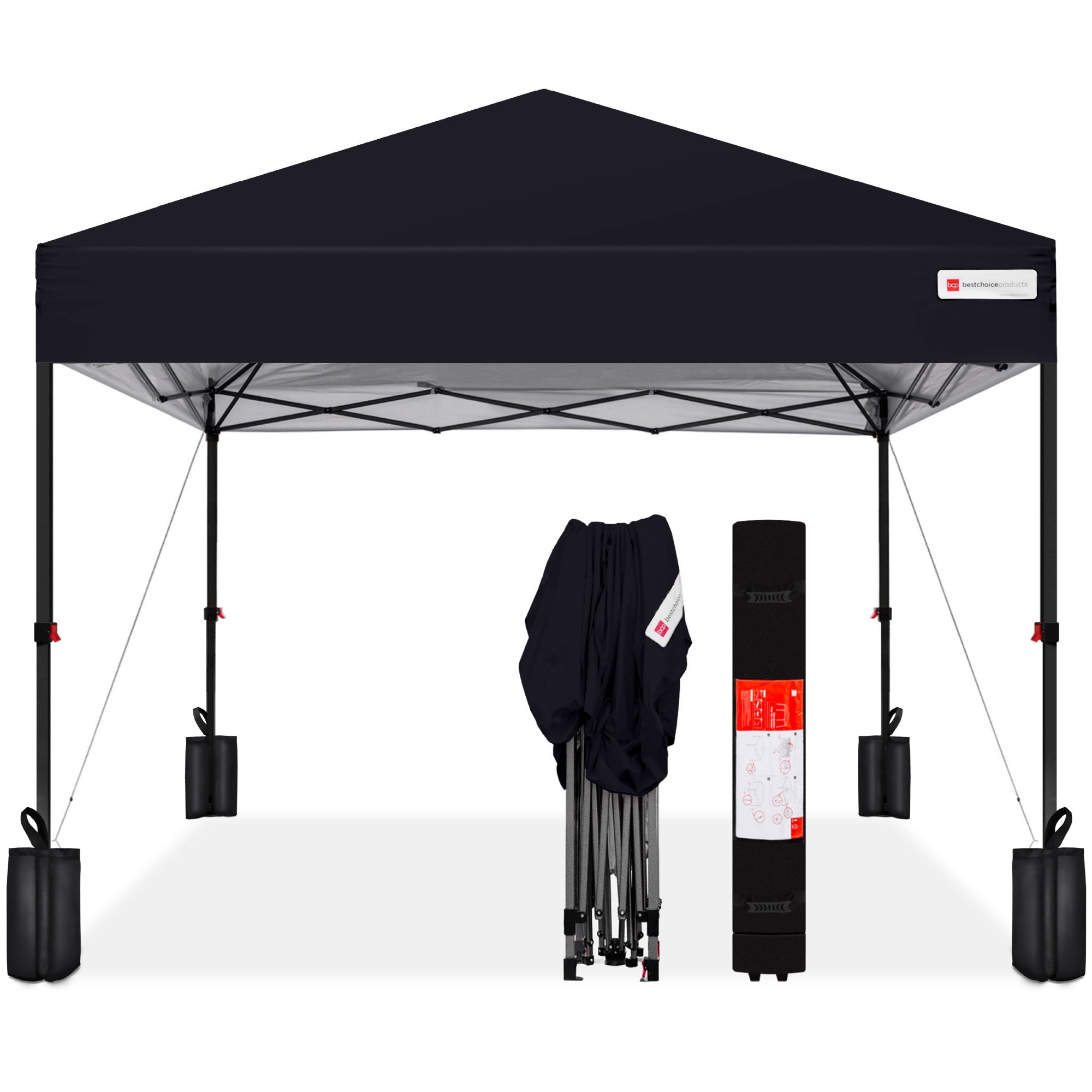 One-Person Setup Instant Pop Up Canopy w/ Case, 4 Weight Bags - 10x10ft - Black