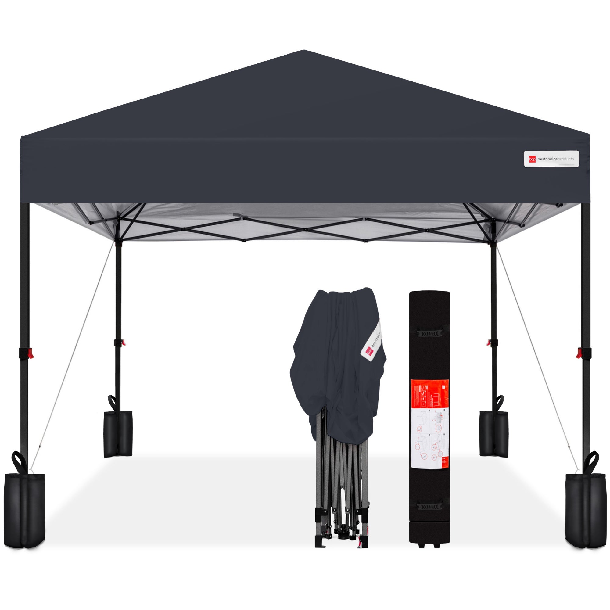 One-Person Setup Instant Pop Up Canopy w/ Case, 4 Weight Bags - 10x10ft - Gray